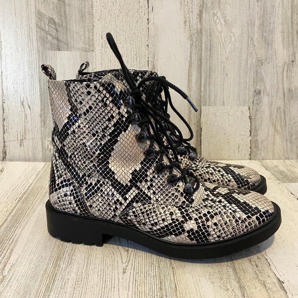 Linea Paolo Women's Size 9 Trinity Boots Combat Snake Print Leather Shoes